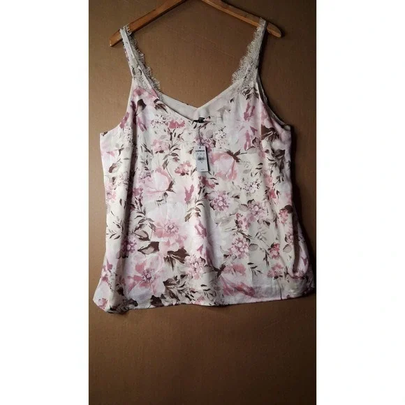 Express Women's Camisole Tank XL NWT Lace Trim Strap Layering Top Floral Pink - Picture 1 of 7